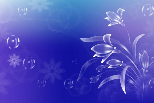 Flowers on a blue background bubbles