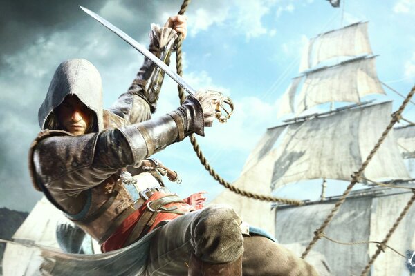 Assassins Creed springt auf ein Schiff