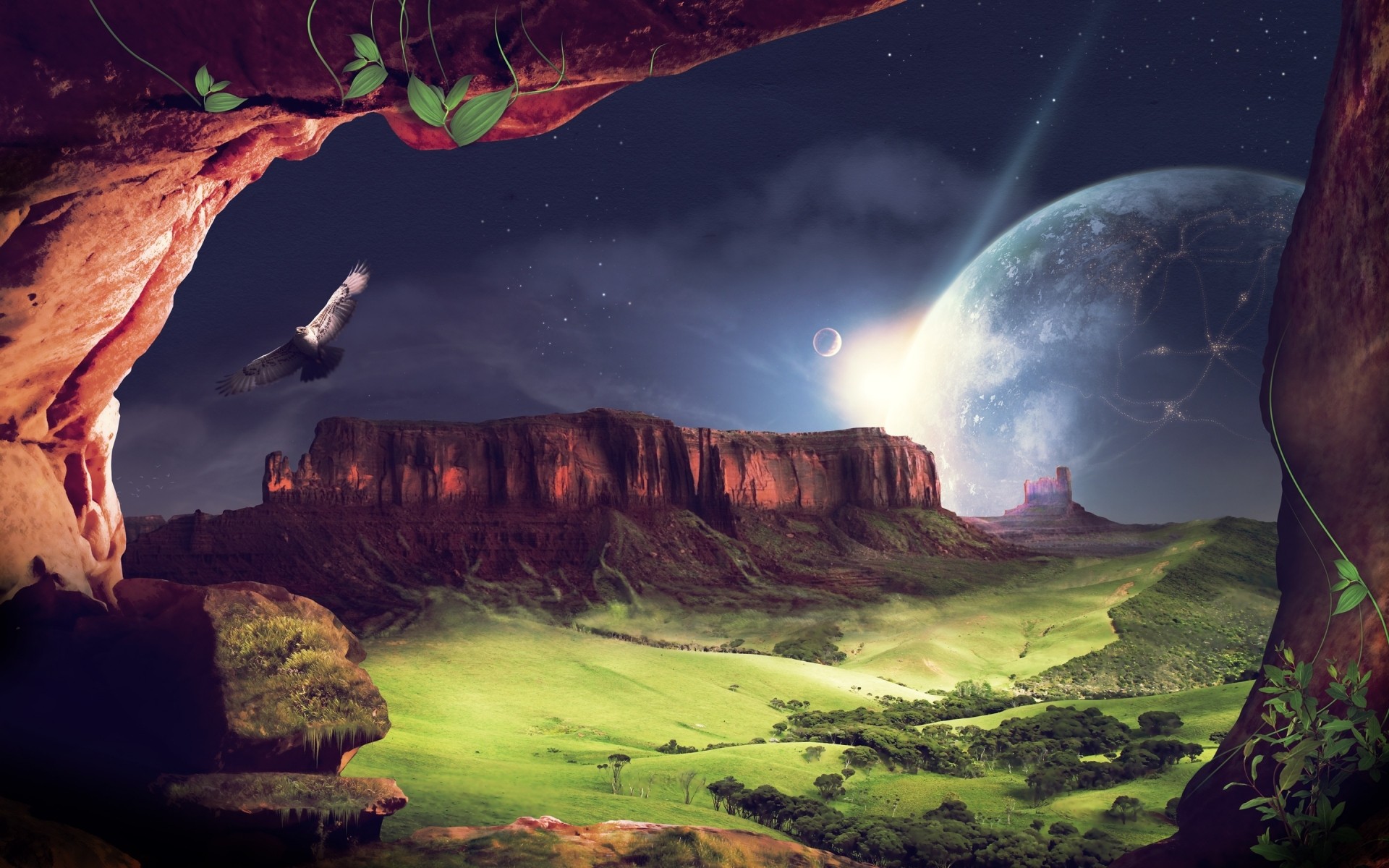 photo manipulation moon landscape ball-shaped illustration planet fiction