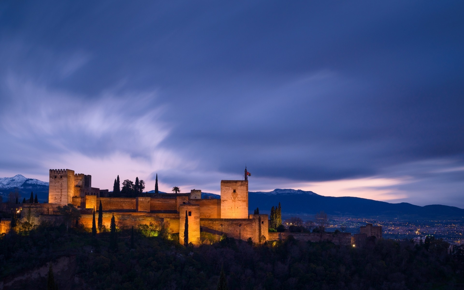 spagna architettura viaggi tramonto cielo città all aperto castello sera crepuscolo torre casa granada paesaggio