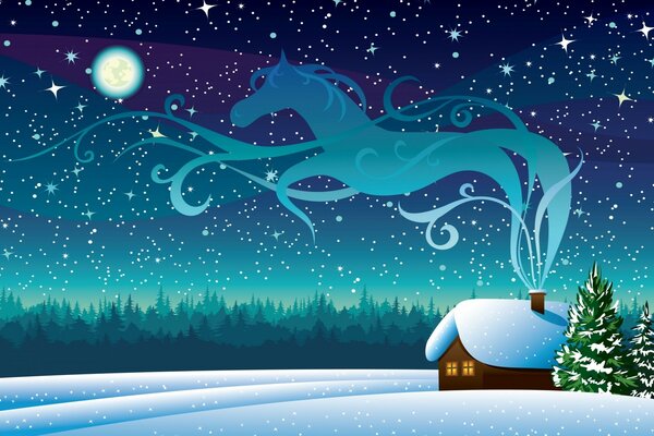 Drawings illustration of Christmas in winter