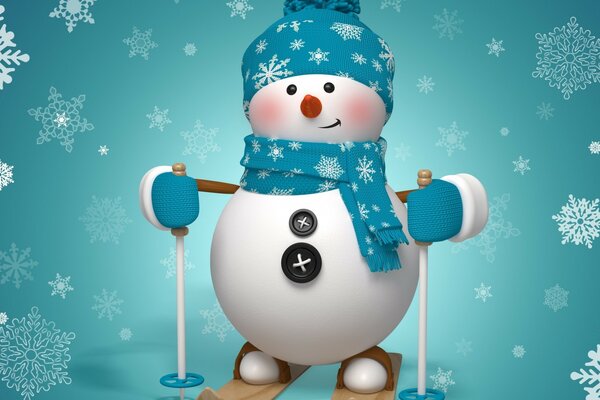 Boneco de neve pronto para esquiar