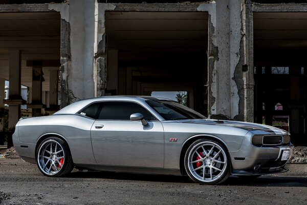 Grey mirrored car and columns