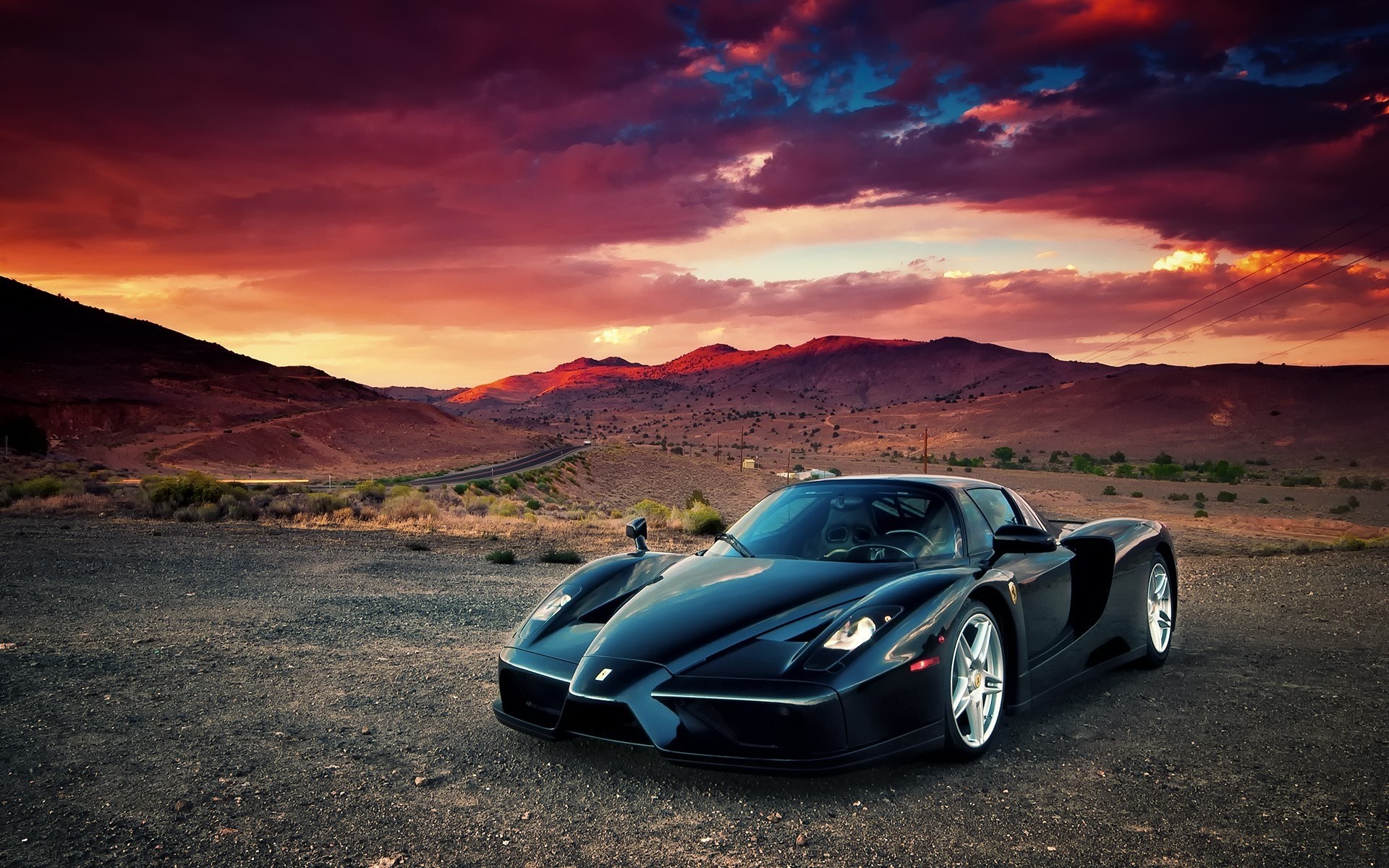 ferrari coche desierto puesta de sol paisaje viajes cielo coche ferrari enzo