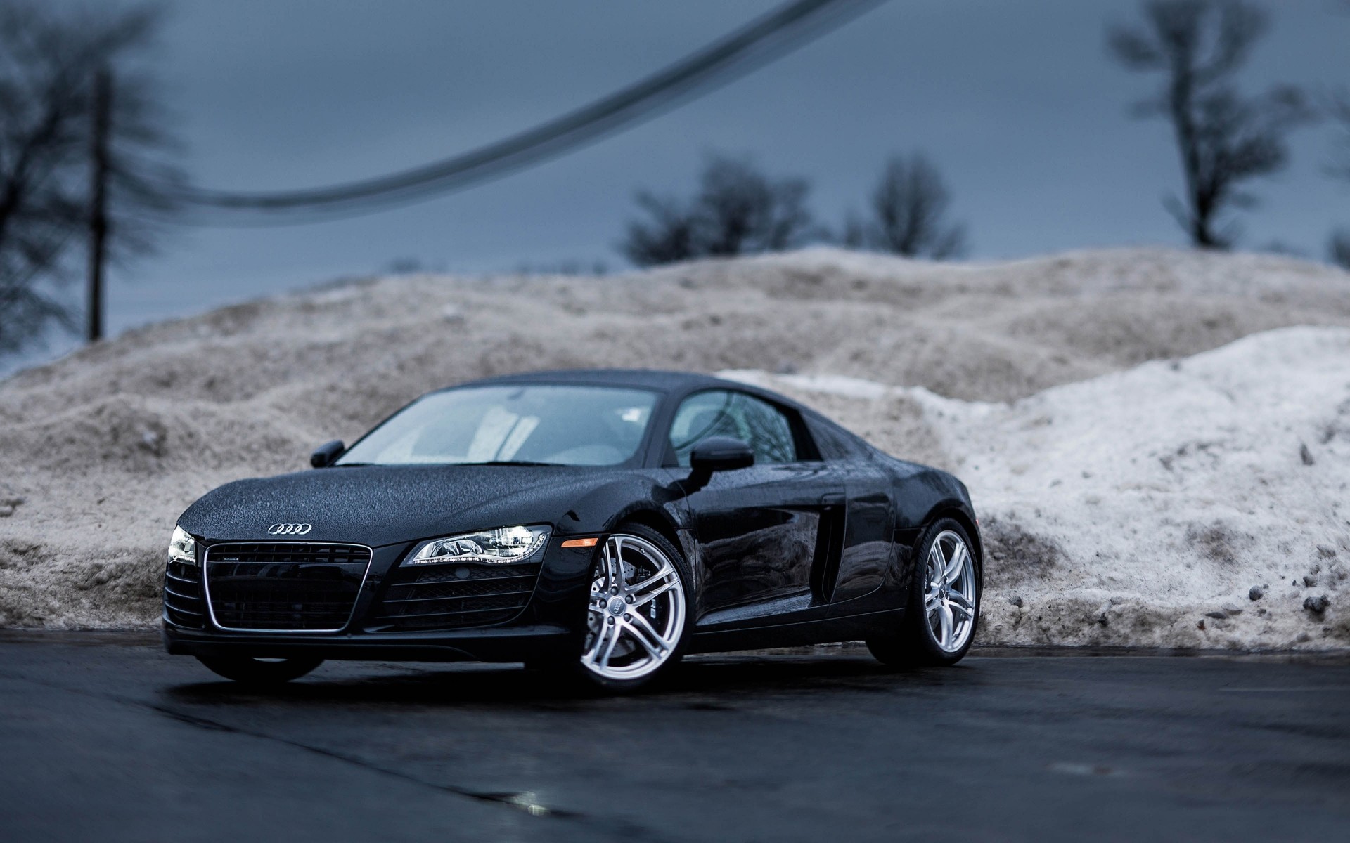 audi voiture neige voiture asphalte hiver noir dépêchez-vous trottoir midi rapide action audi r8