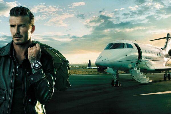 David Beckham sur fond d avion