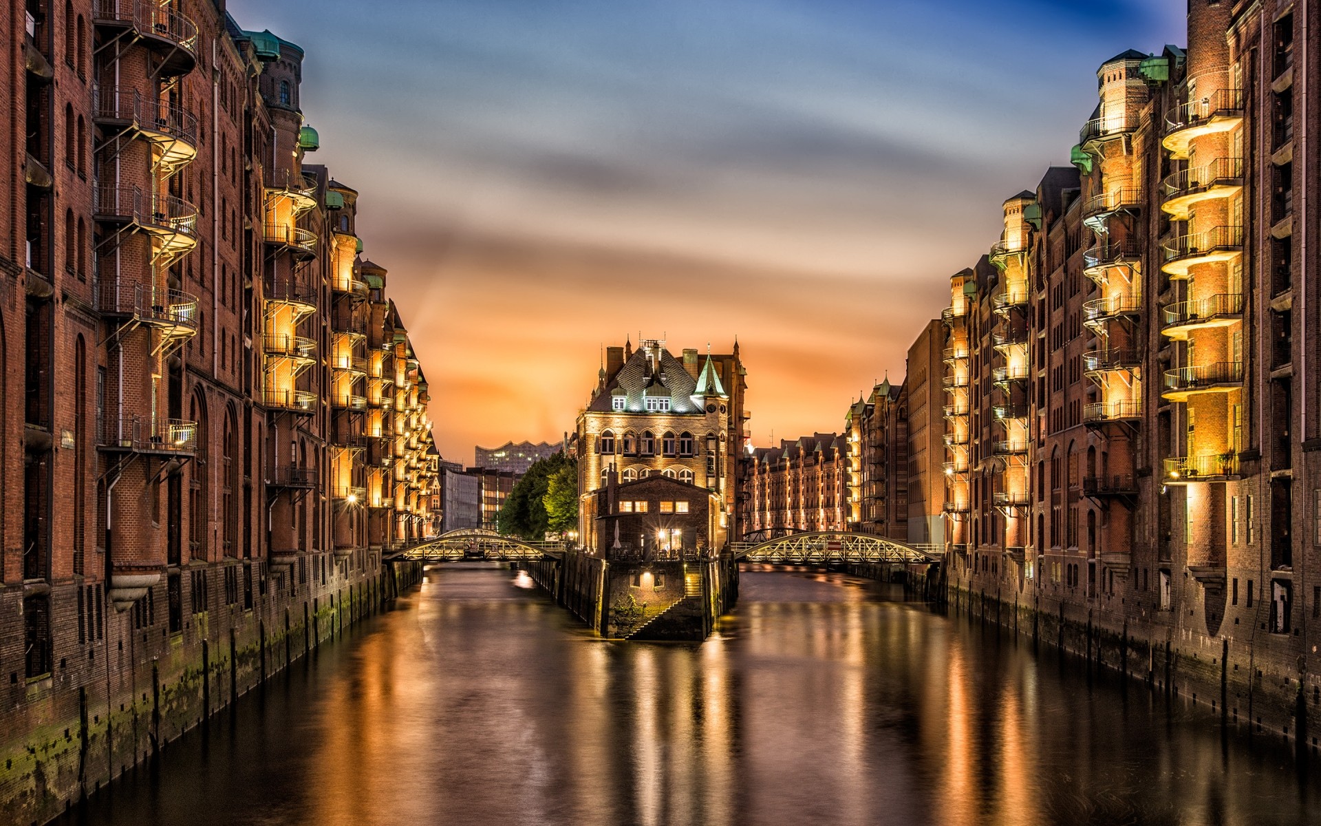 germany city architecture travel water reflection sunset building urban canal street bridge river outdoors sky reflections