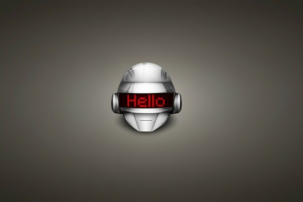 Robot head on a gray background in a music group