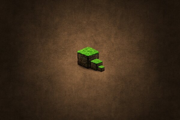 Three green cubes on a brown background