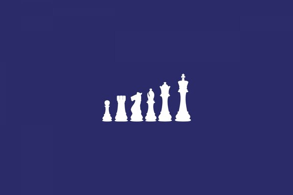 White chess pieces on a blue background