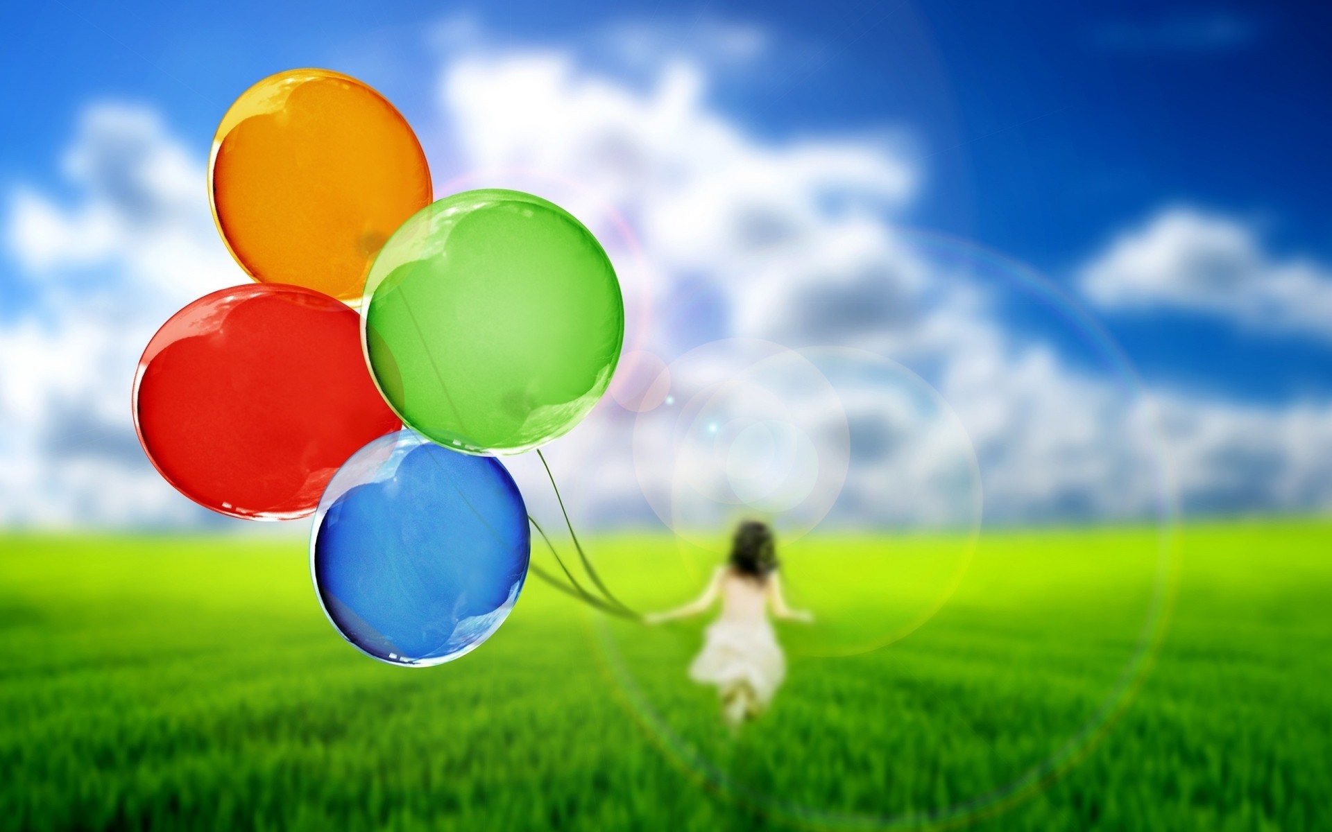 landscapes grass field hayfield sky nature sun summer fair weather balloon happy woman balloons landscape