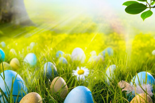 Haymaking. Bright Easter Eggs