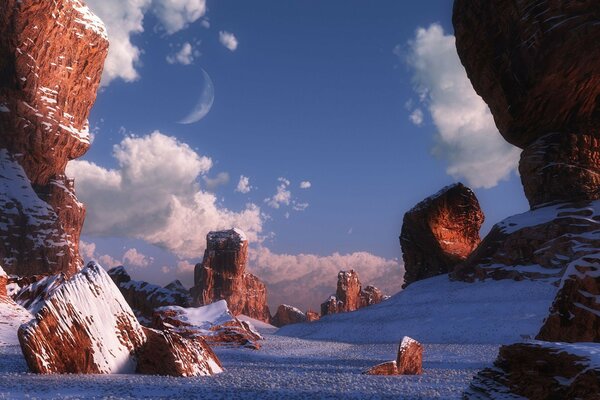 Landscape mountains winter day