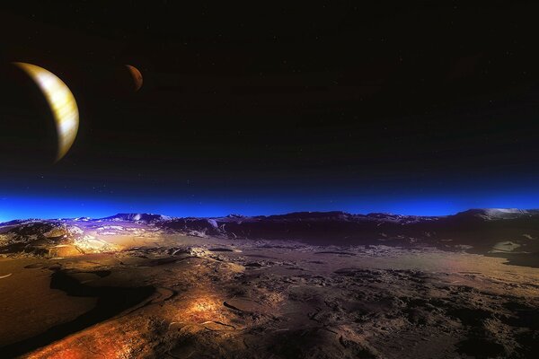 Ciel nocturne. Lien cosmique entre deux planètes