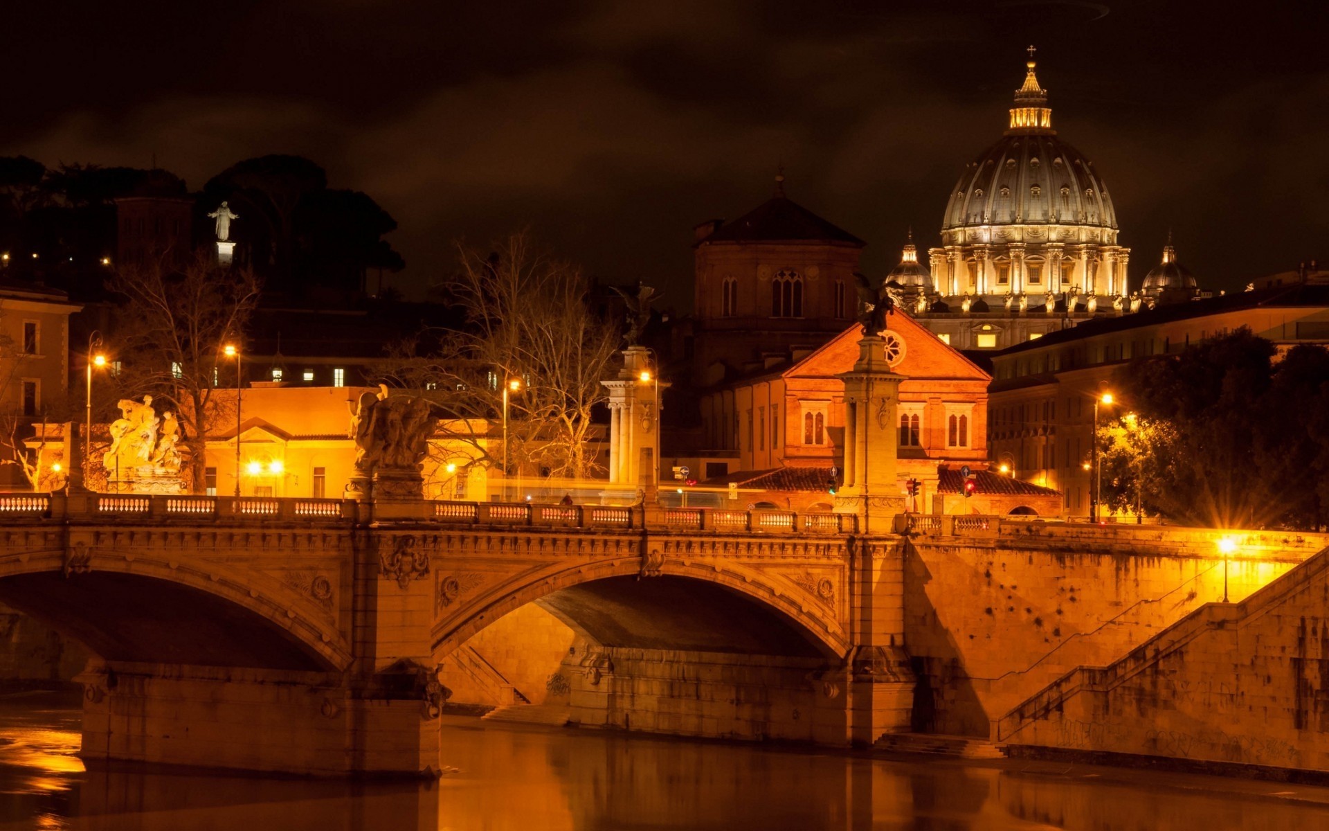 italie pont architecture voyage ville rivière soir crépuscule lumière coucher de soleil eau dôme religion maison réflexion aube château rétro-éclairé ciel extérieur rome vatican paysage