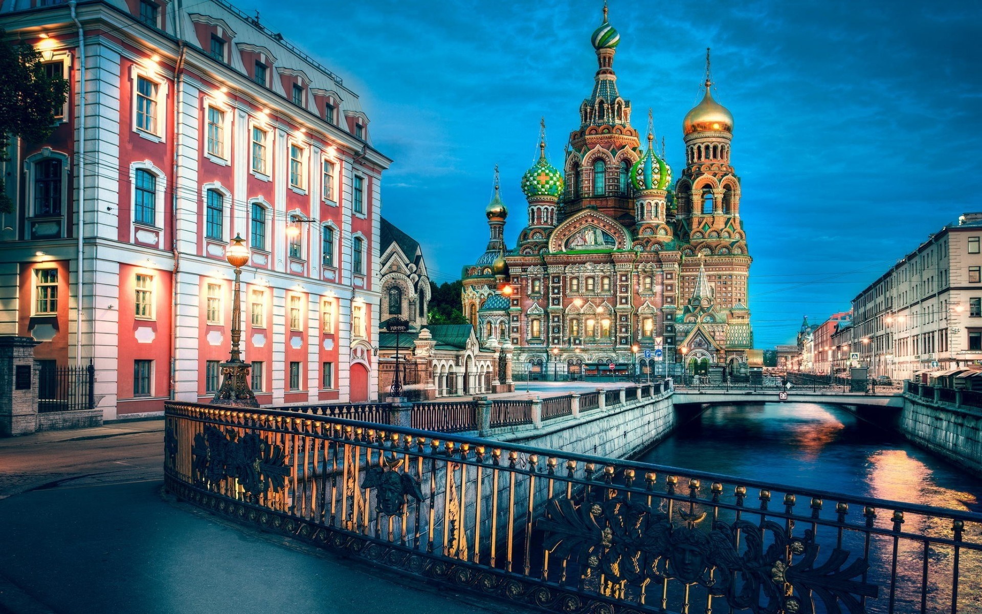 russia architecture travel building city water tourism dusk sky town bridge canal landmark river urban outdoors old church evening illuminated st petersburg. hdr cathedral