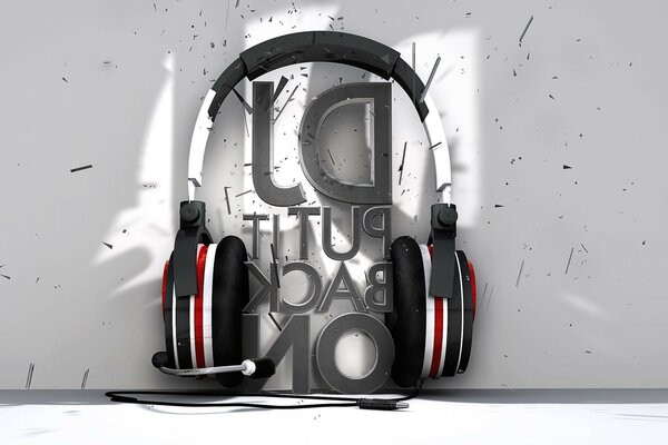 Headphones with a microphone on a gray background