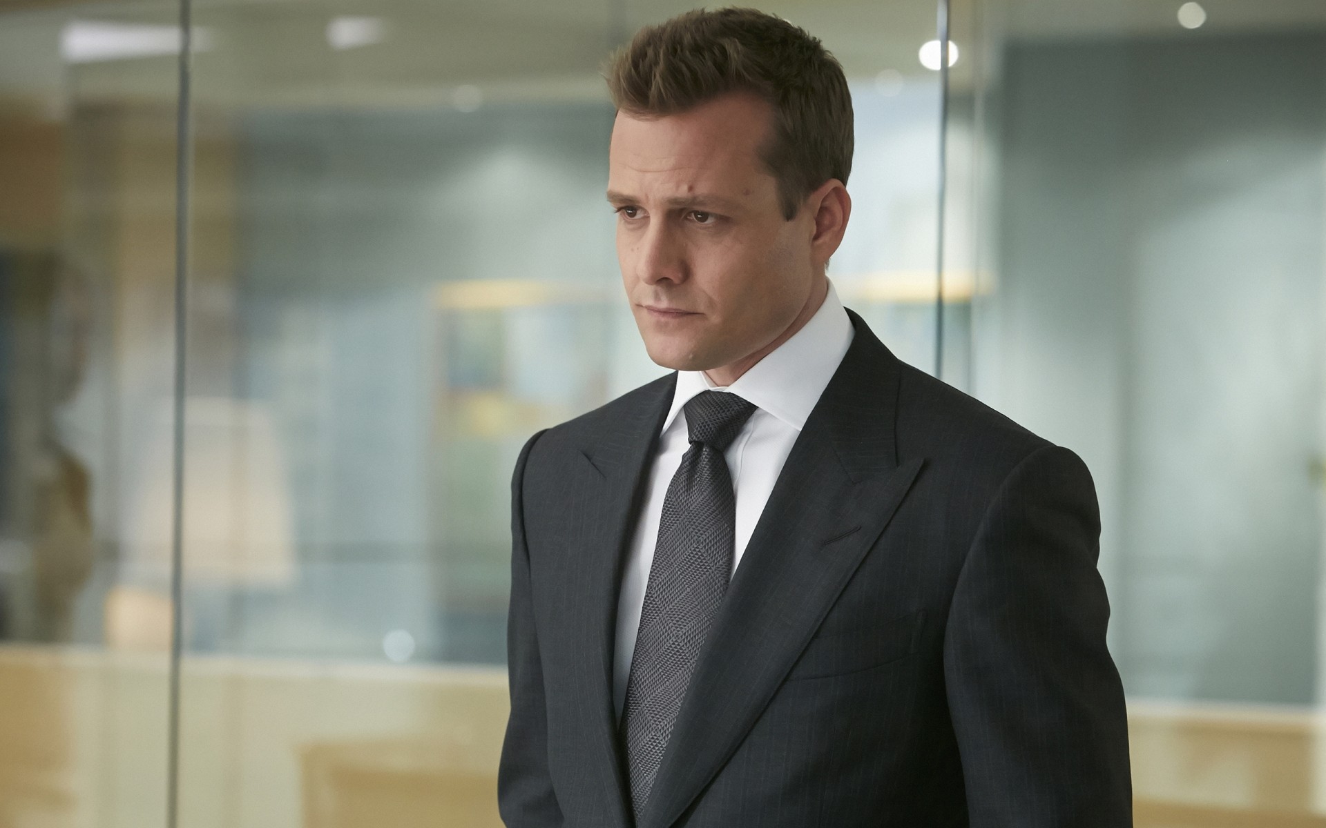 tv series business adult man indoors office employee portrait confidence tie wear room harvey specter suits gabriel macht