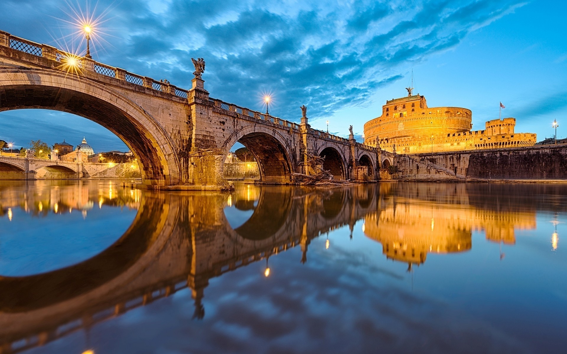 italie architecture eau voyage réflexion ciel ville pont maison rivière crépuscule coucher de soleil soir à l extérieur château point de repère rome pont saint-ange vatican paysage