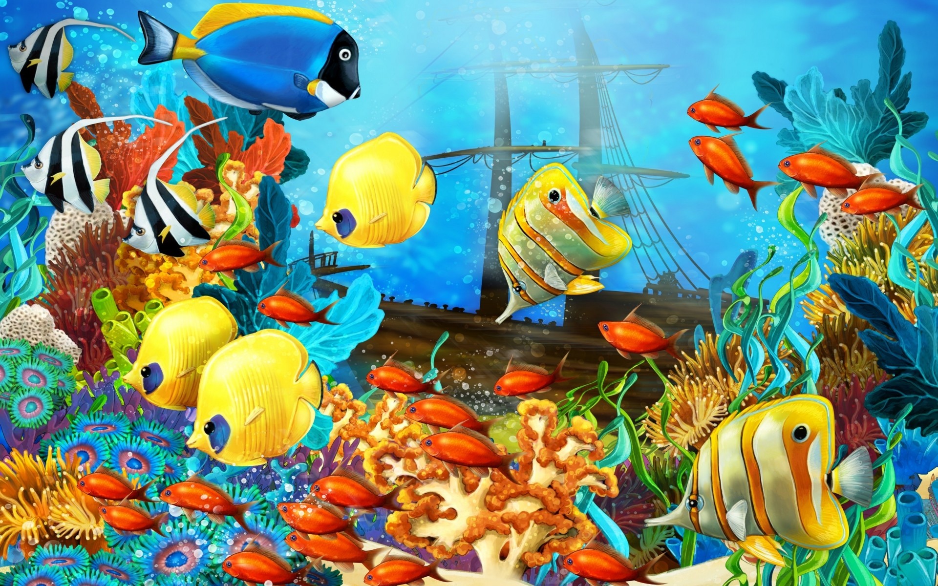 animales marinos bajo el agua peces acuario coral tropical peces de colores color acuático arrecife natación animal escritorio marino arte peces pintura fresco