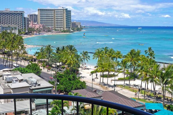 Sea view from a hotel in a tropical resort