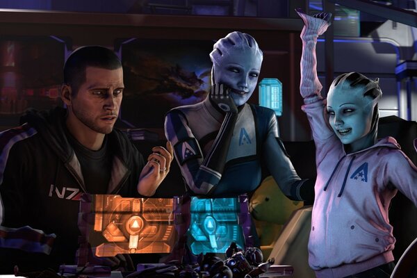 Illustration of a bar with aliens and a man