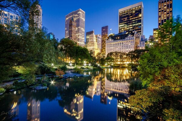 Abendpark mitten in der Metropole