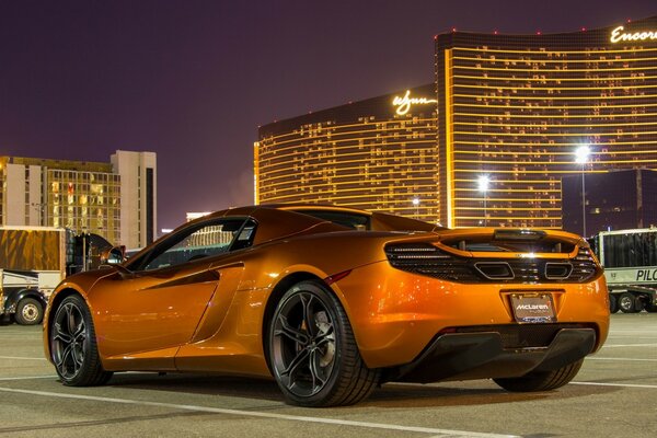 The car is in a hurry on the night road