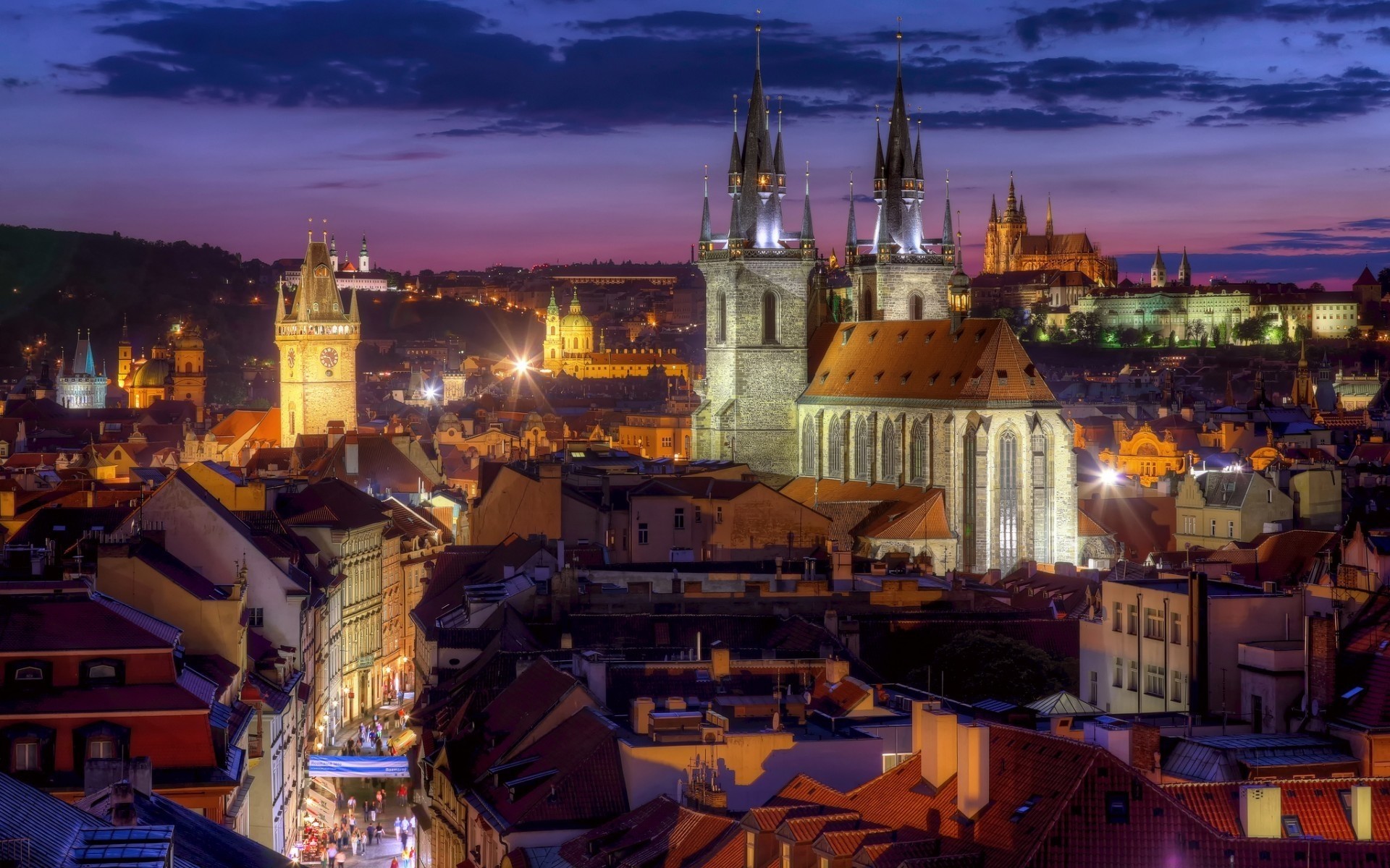 other city travel city evening architecture church dusk town cityscape tourism building cathedral sky river illuminated sight water tower outdoors urban prague landscape lights