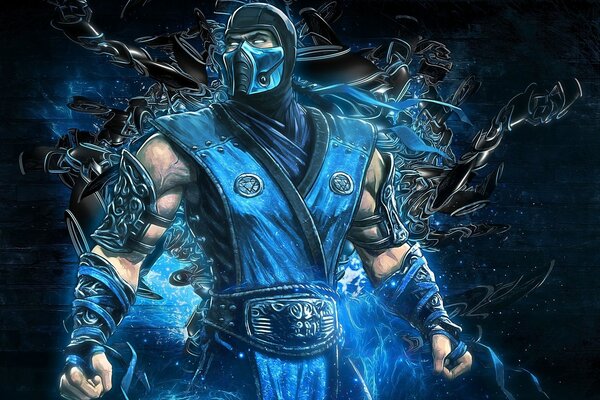 Charakter aus Mortal Kombat in blauer Robe