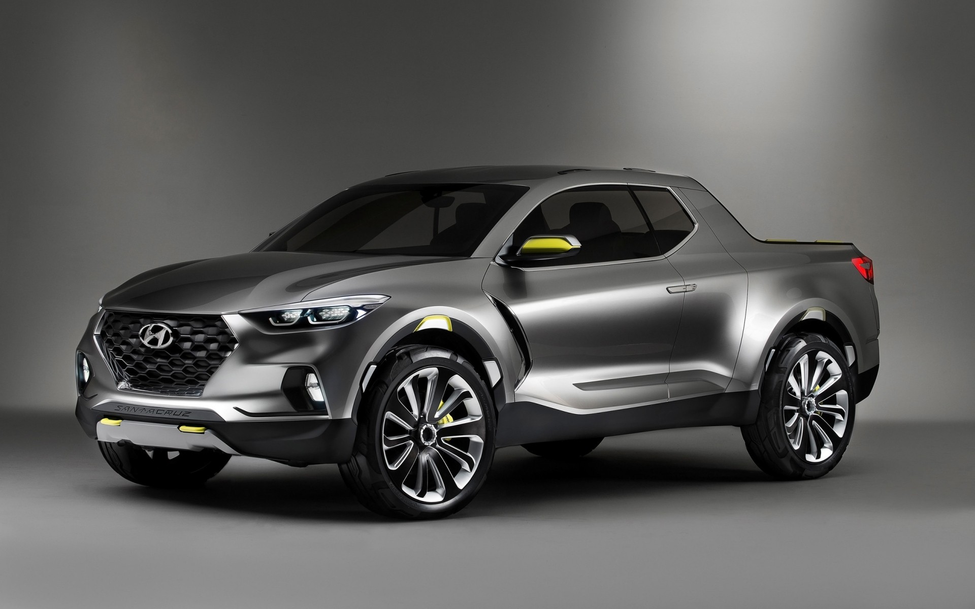 concept cars coche coche ruedas automóvil coupé sedán unidad mediodía rápido sistema de transporte negro carrera prisa asfalto prototipo acera capó mostrar concepto de hyundai hyundai santa cruz