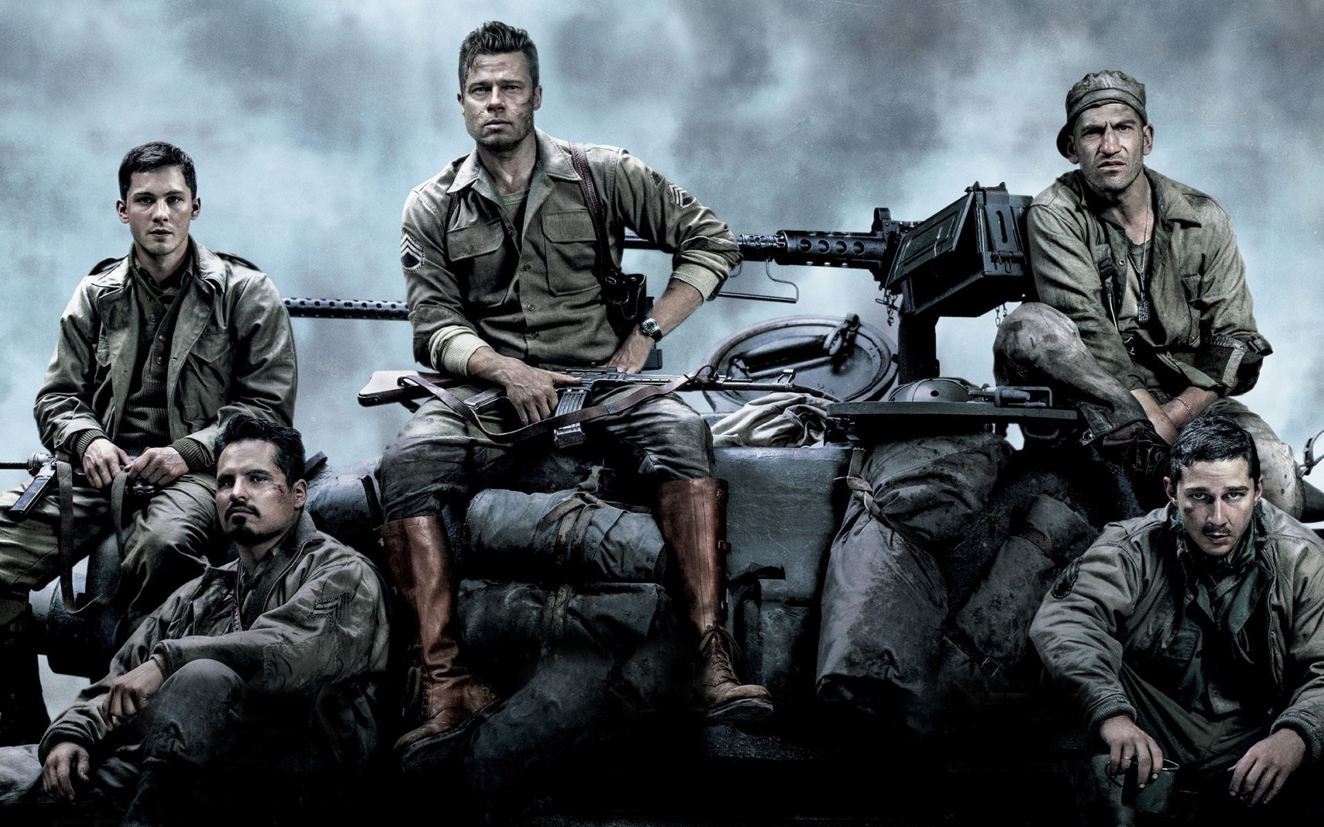 movies soldier man military adult group war gun weapon portrait army wear four military uniform two three outfit combat brad pitt tank m4 sherman