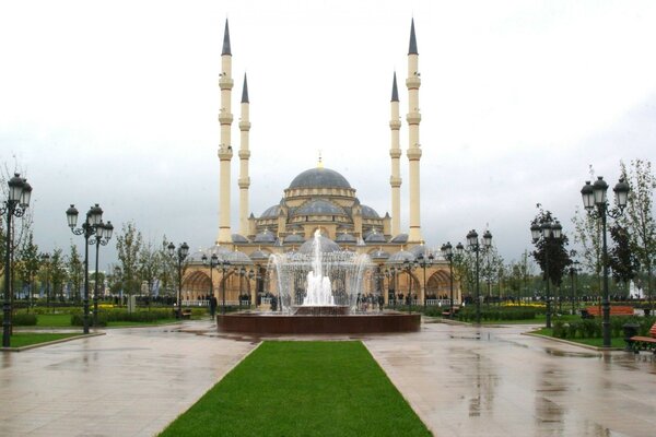 A large fountain. Architectural monument