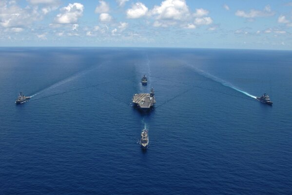 Warships in the serene ocean