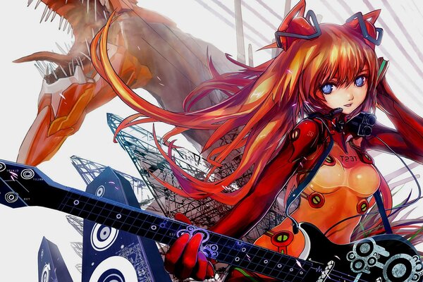 Anime guitare fil haut-parleurs fille dragon