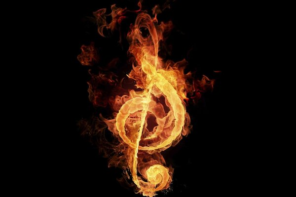 A fiery musical key on a dark background