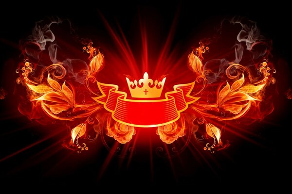 Crown in flames on a black background