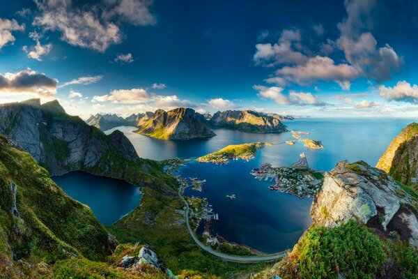 Beautiful panorama of mountains, seas and sky