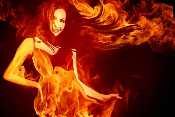 The image of a girl from a blazing fire