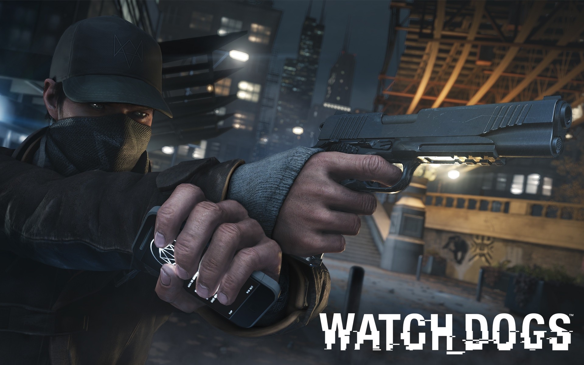 other games offense military gun weapon battle police man force war one adult indoors aiden pearce watch dogs cap phone