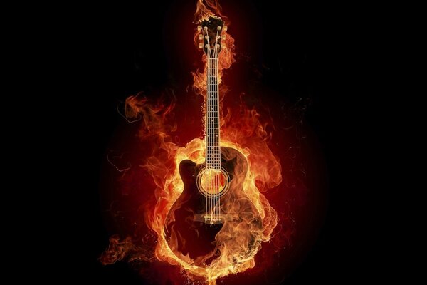 Die Gitarre ist ganz in roter Flamme