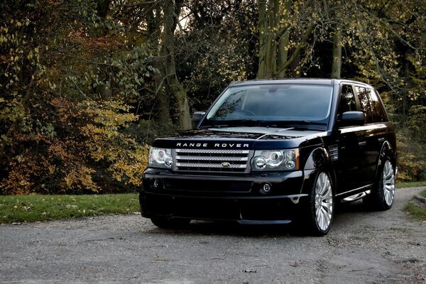 Range rover in the autumn forest