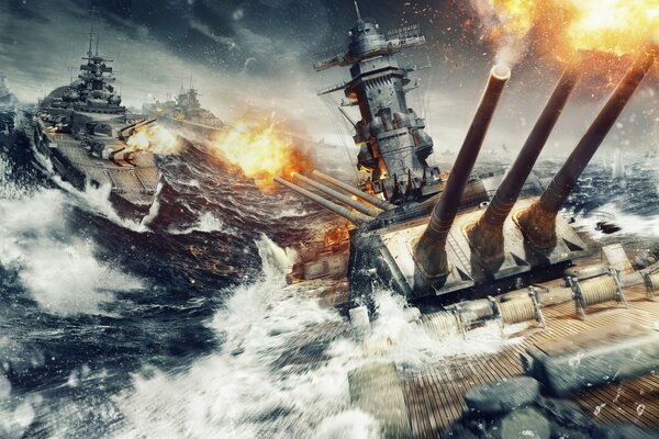 Naval battle warships