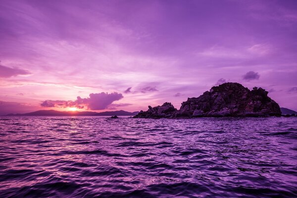 Purple sunsets on the sea landscape