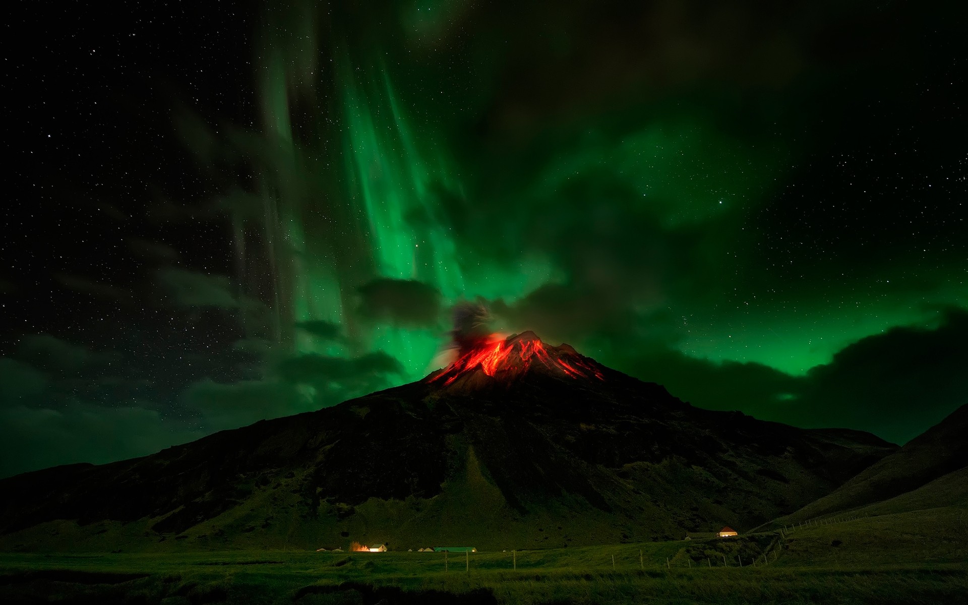 paisaje llama luz paisaje humo volcán erupción noche