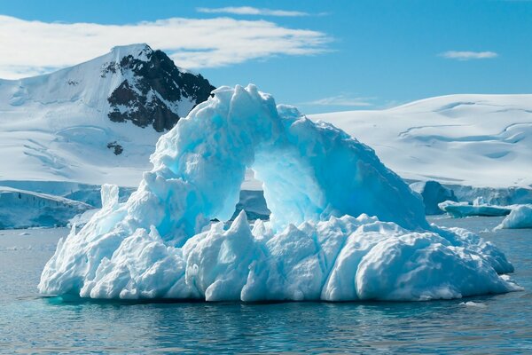 Un paesaggio di iceberg di bella forma galleggia