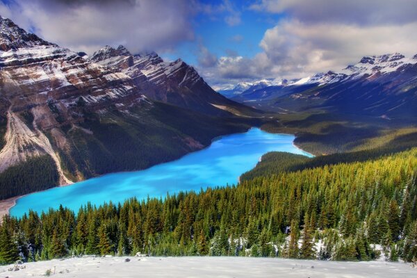 Blue river between high mountains