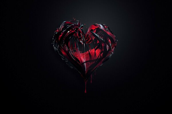 Red and black heart on a black background