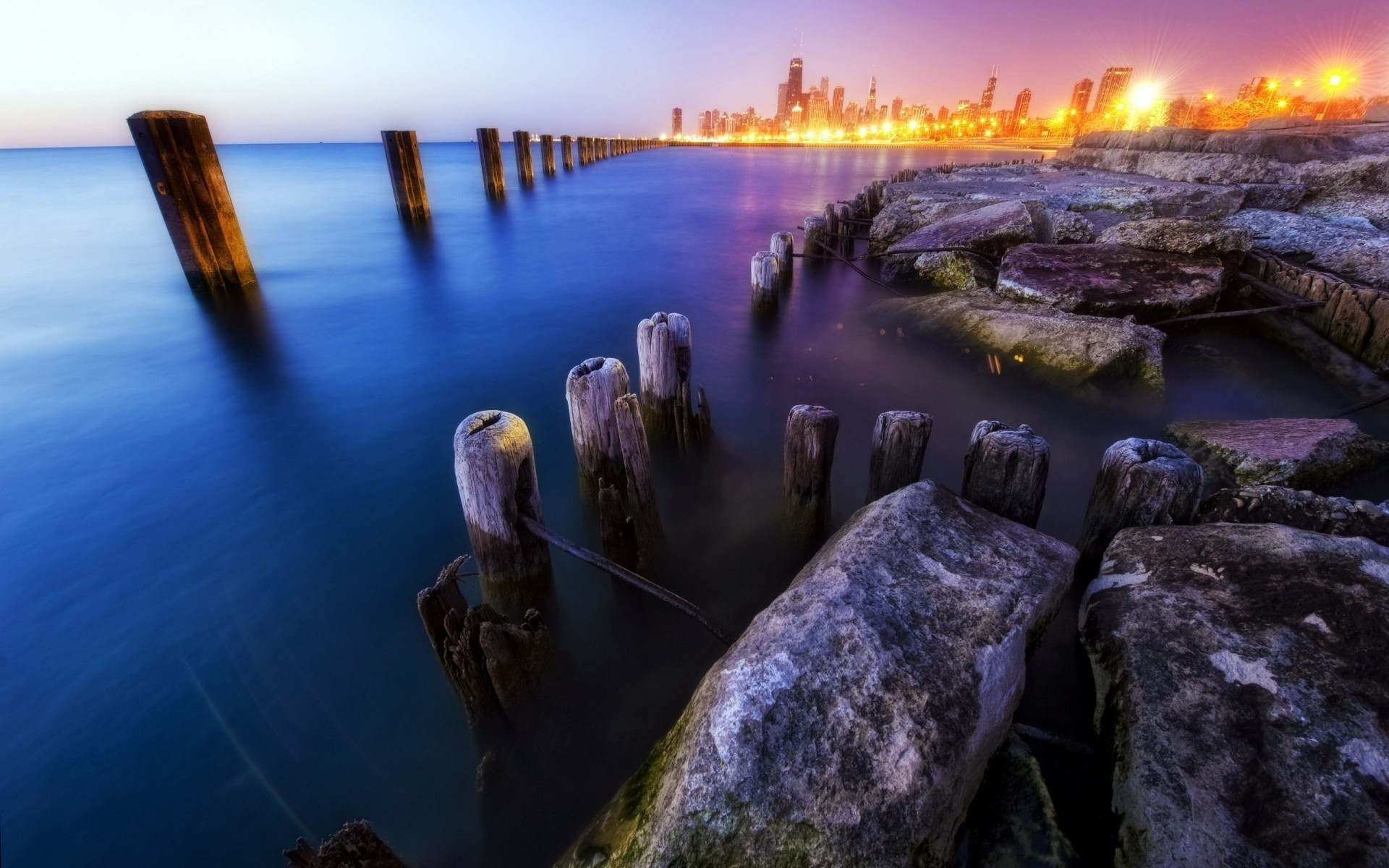 eua água pôr do sol mar noite mar praia viagens crepúsculo oceano paisagem luz reflexão amanhecer céu rocha ao ar livre paisagem rio cais chicago eua illinois arranha-céus luzes da noite