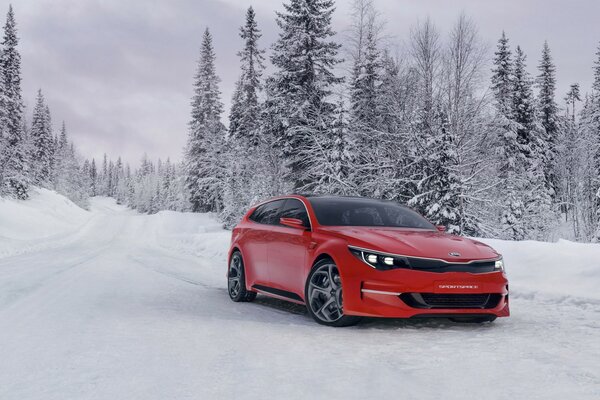 Kia car. Winter and snow